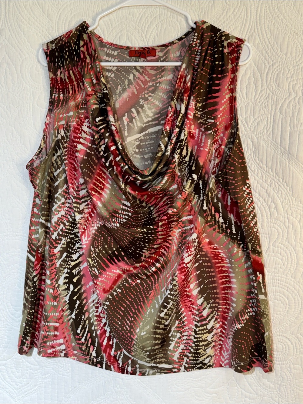 Joni B. Woman Sleeveless Cowl Neck Abstract Print Blouse - 1X